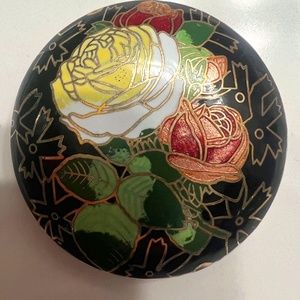 Vintage black round cloisonné pendant